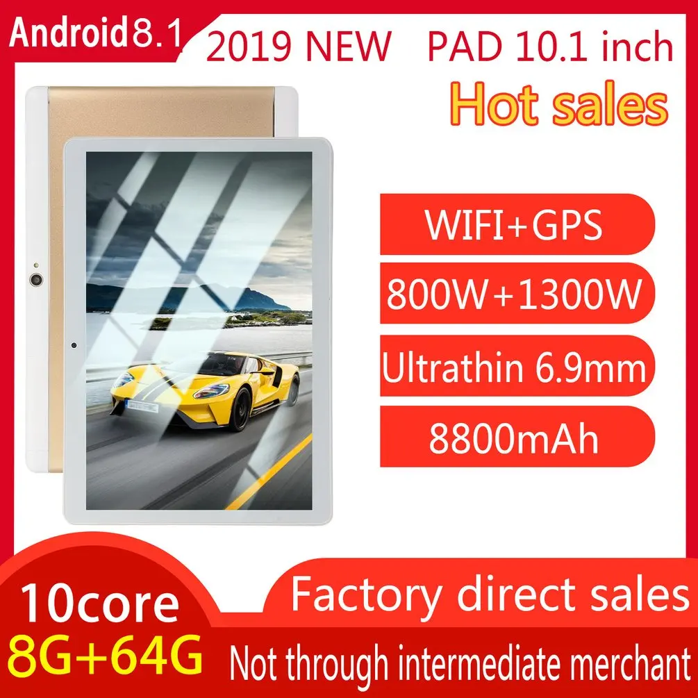 

KT107 Round Hole Tablet 10.1 Inch HD Large Screen Android 8.10 Version Fashion Portable Tablet 8G+64G Gold Tablet Gold US Plug