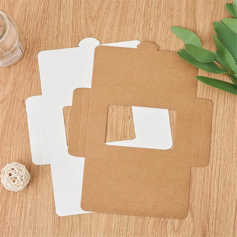  10pcs/lot Retro Kraft Paper Invitation Greeting Card With Window Postcard Box Blank Photo Box Weddi - 4000552679598