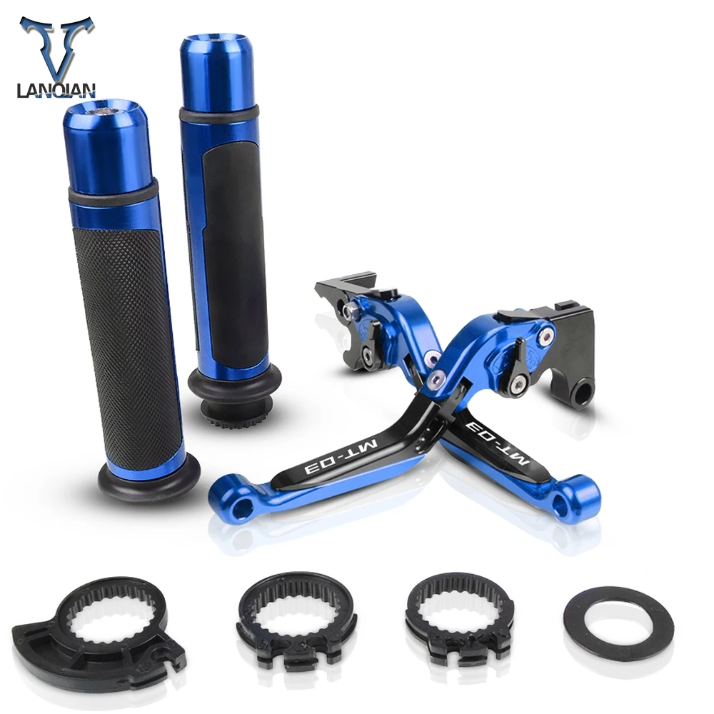 

Motorcycle Accessories CNC Adjustable Brake Clutch Levers And Handle Grips With LOGO For yamah MT03 2005 2006