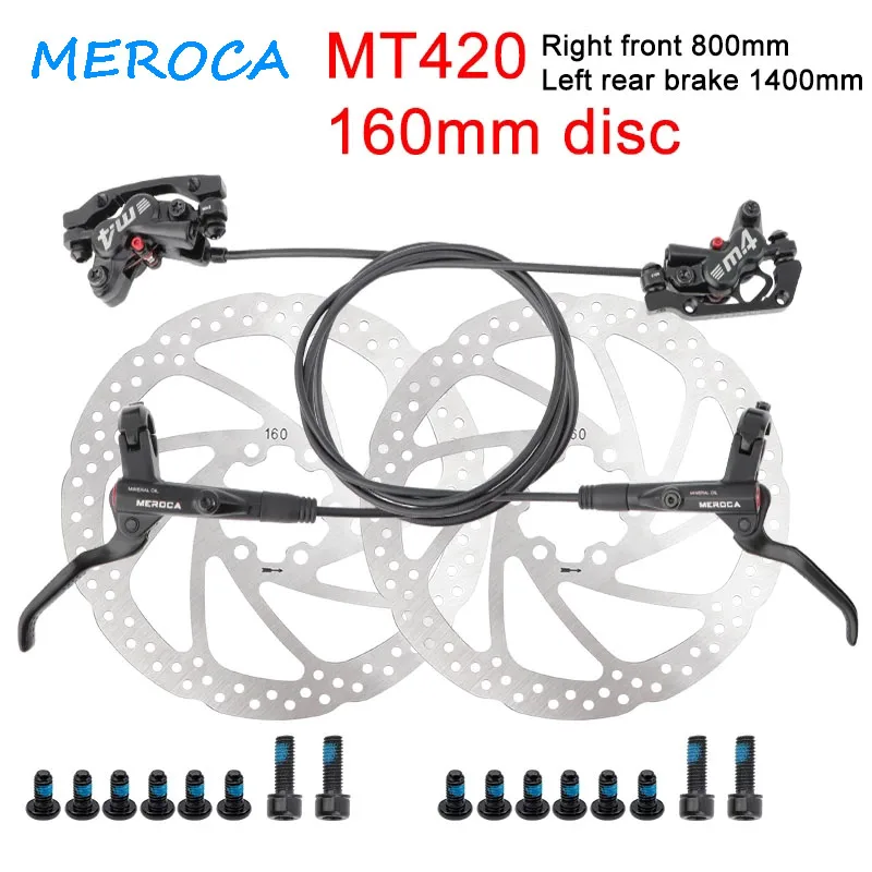 

Гидравлические тормоза MEROCA MT420 MTB, дисковый тормоз 160 мм, четырехпоршневой передний правый/левый задний тормоз 800/1400 мм, масляные тормоза для велосипеда