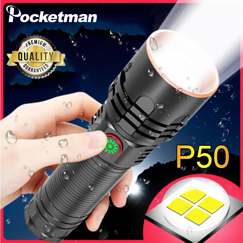 

4-Core P50 Super Bright LED Flashlight 4 Lighting Modes Telescopic Zoomable T6 light By 26650 Battery for outdoor Camping