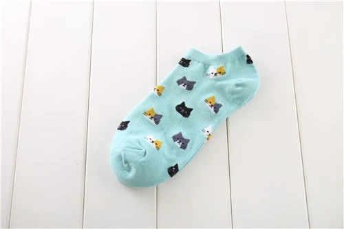 1Blue Теплые удобные хлопковые женские Носки с рисунком кота из бамбукового волокна для девочек женские носки по щиколотку ярких цветов с изображением героев мультфильмов Kwakii campus - Цвет: 1Blue