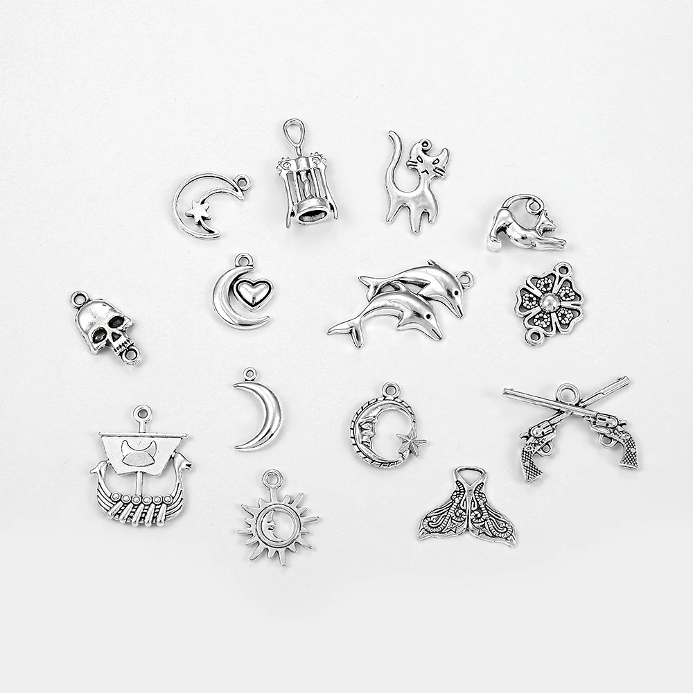 Youdiyla 100pcs Mix Silver Tree Flower Charms Collection, Bulk Mini Small Little Charms Metal Pendant Craft Supplies Findings for Necklace and