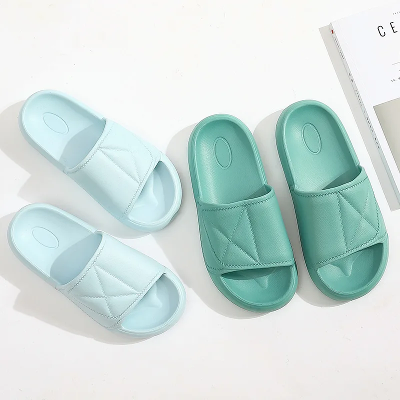 Men Outdoor Indoor Slippers Summer Solid Light Color Hook&Loop Upper Non Slip Slides Beach Home Male Shoes Thick Soft Sole