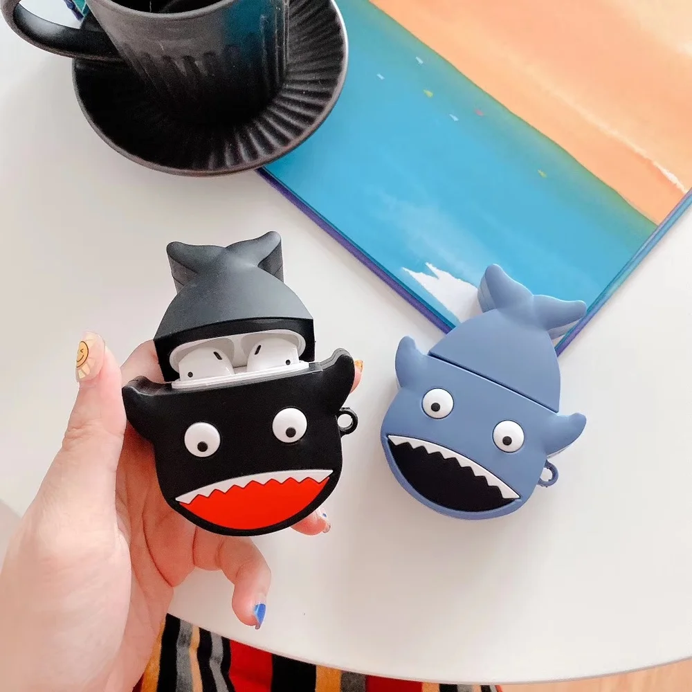 

Cute Shark Earphone Case for Apple Airpods 2/1 Cartoon Silicone Earbud Case Unique Headphone Case for Air Pods 2 Coque with Hook