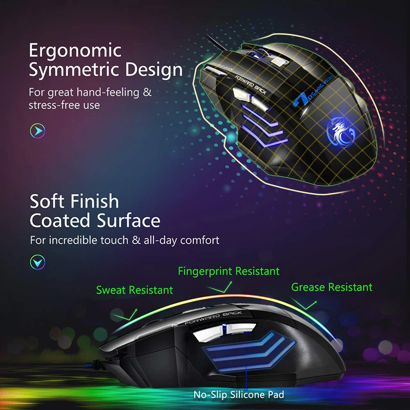 Эргономичная Проводная игровая мышь с 7 кнопками 5500 dpi светодиодный USB компьютерная мышь для геймеров X7 Silent Mause с подсветкой для ПК и ноутбука