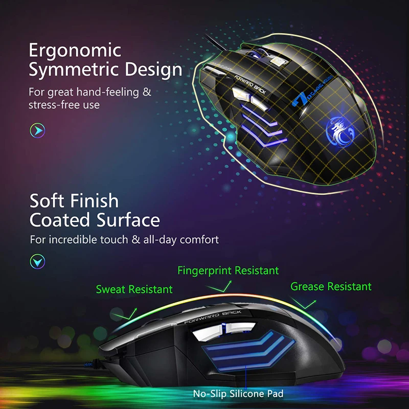 NEW Wired Gaming Mouse Mice 7 Buttons Optical Computer Mouse E Sports USB Mouse For Computer 5