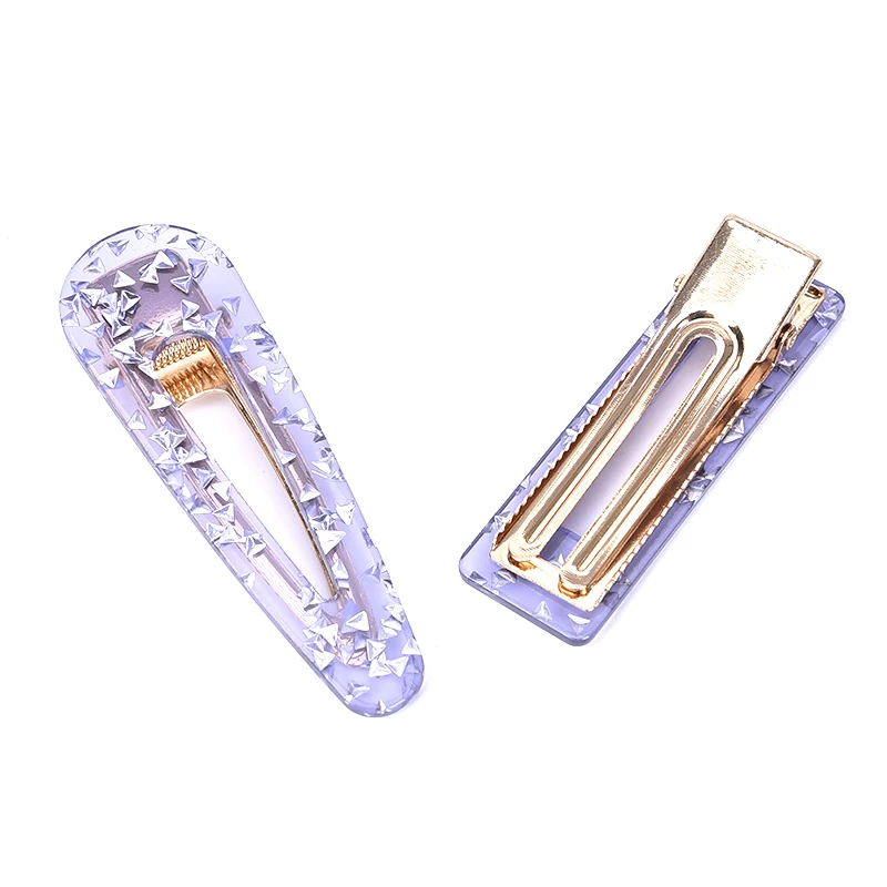 2PCS Acrylic Hollow Waterdrop Rectangle Hair Clips Women Girls Tin Foil Sequins Hairpins Barrettes Headband Hair Accessories