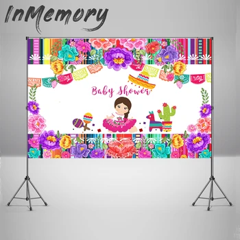 

Baby Shower Photography Background Flower Mexican Backdrop Decoration Party Fiesta Banner Photo Studio Photocall Photo Prop