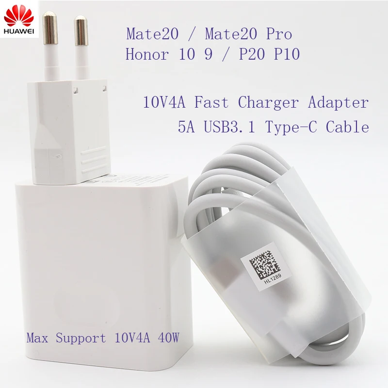 Оригинальный HUAWEI mate 20 10V4A быстрое зарядное устройство супер 40 Вт Зарядка для P10 P20 9