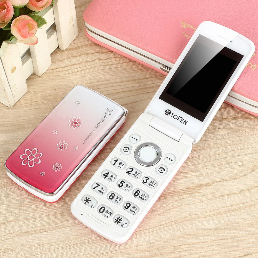 

Flip Lady's Beautiful Slim Pinko Mobile Phone With Flashlight No FM Camera MP3 Cute Student Girls Light Simply Working Dual Sim