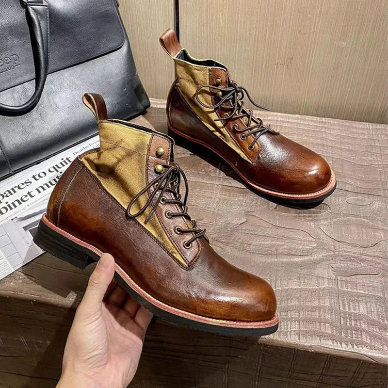 Autumn Winter Men's Short Boots Retro Make old American Casual Oaratrooper Locomotive Shoes EUR 38-48 mens leather boots motorcycle leather boots