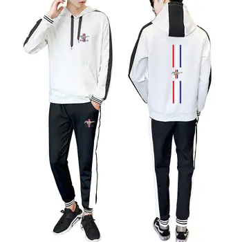 

Fashion hip-hop logo 2020 spring and autumn new hooded stitching fashion casual suit fashion sports casual men and women couples