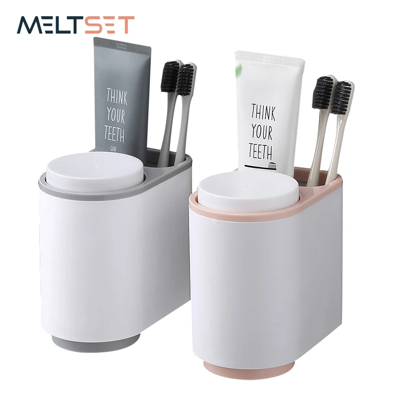 

Magnetic Toothpaste Toothbrush Rack Double Wash Cup Holder Set Wall-Mounted Tooth Brush Storage Box Bathroom Organizer Container