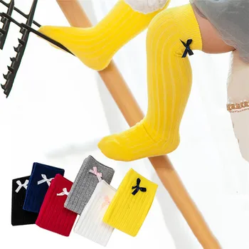 

Newborn Baby Girls Socks Autumn Spring Cotton Kids Bow Knee High Long Tube Sokken Princess Infant Candy Color Baby Calcetines