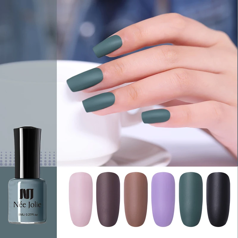 

NEE JOLIE 8ml Matting Nail Polish New Bottle Black Purple Pure Colors Nail Varnish for Nail Art Design 12 Colors Available