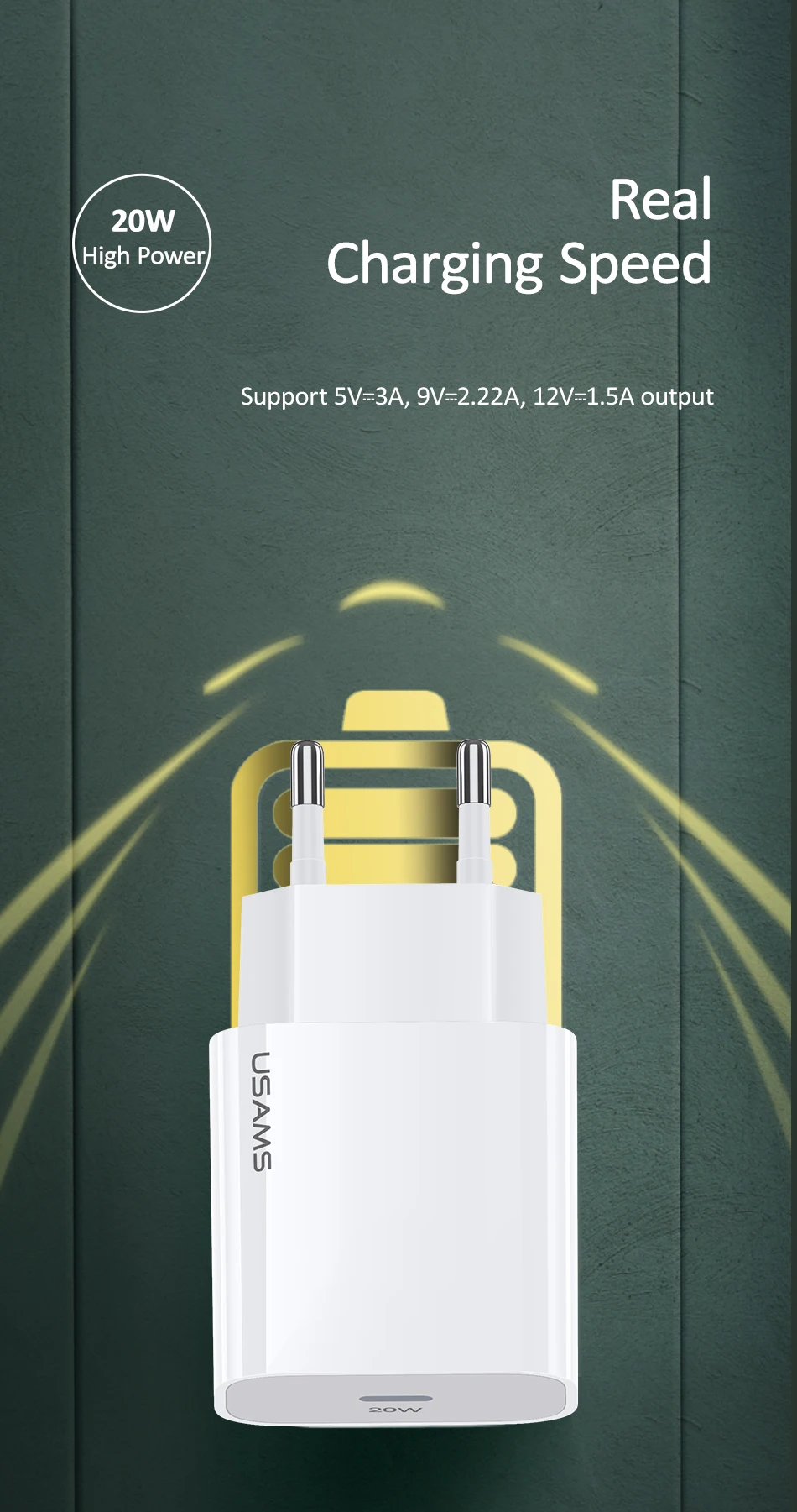 USAMS T34 Type C PD 20W Fast Charger 20W Quick Charge 4.0 3.0 QC Phone Charger US-CC118 16 H567f5fb8d1a84fd98ddd9956c7dabef0L