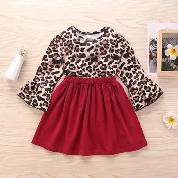 

HIPAC Autumn Full Sleeve Leopard Patchwork Knee-length Dresses Toddler Kids Baby Girls Clothes Party Dress Children 2-7Y