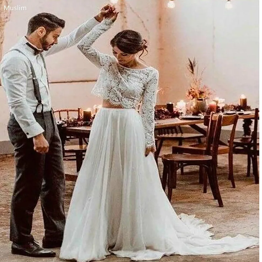 bohemian two piece wedding dress
