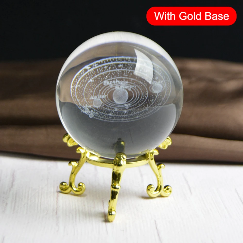 Gold Base 3D солнечная система миниатюрный хрустальный шар Выгравированный модель планет домашний декор подарки C44 - Цвет: Gold Base