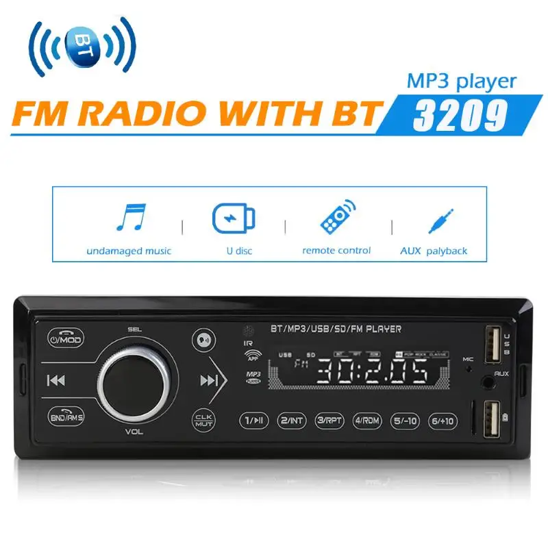 3209 одиночный DIN автомобильный стерео MP3 плеер Bluetooth FM радио дистанционное управление Bluetooth Авторадио AUX USB TF мультимедийный плеер