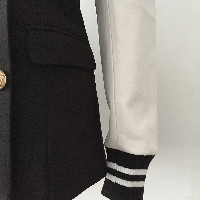 Высокое качество 2019 дизайнерский Блейзер Женский кожаный лоскутный двубортный Блейзер классический университетский пиджак размера плюс