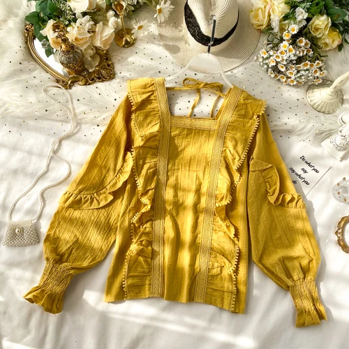 new fashion women's clothing Autumn shirt womens tops and blouses - Цвет: Цвет: желтый