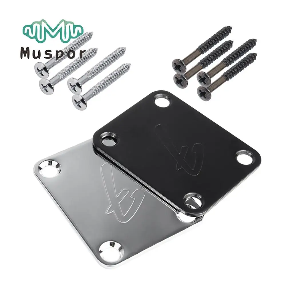 

'70s Vintage Style F Logo 4-Bolt Chrome/Black Guitar Neck Plate Neckplate w/Screws for Strat Tele Guitar Accessories Replacement