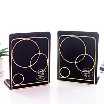 

2pcs Round Metal Desktop Bookends Book Ends Support Stand Holder Shelf Bookrack