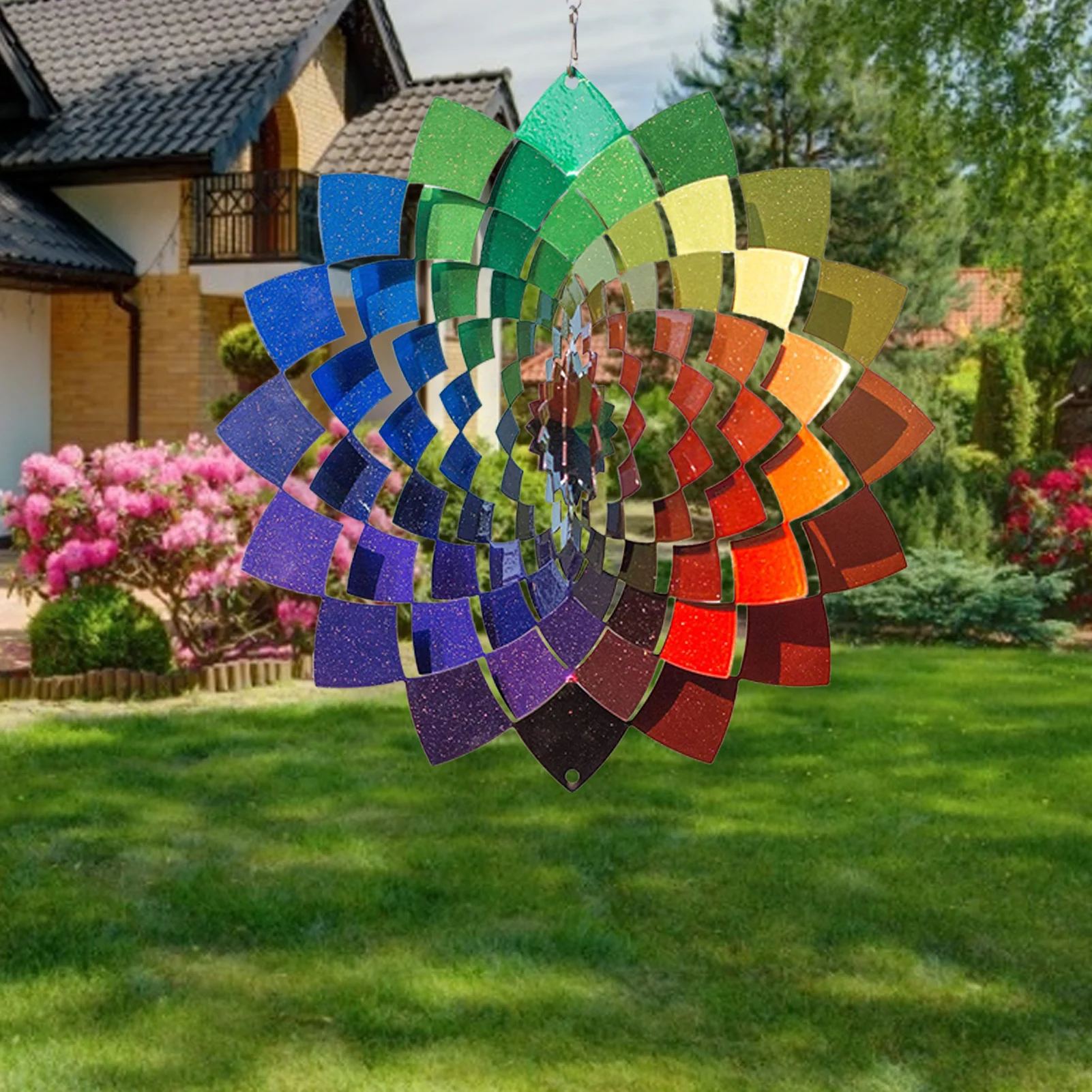 3d Rotating Wind Chimes Stainless Steel Wind Spinner Pendant Color 