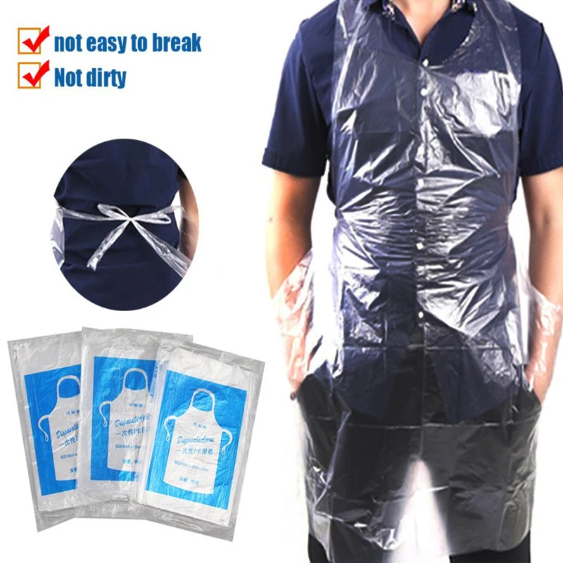 25PCS Thicken Disposable Apron Adult Kids Plastic Waterproof Oil-proof Clothes Kitchen Hairdresser Woman Barbecue Baking Party
