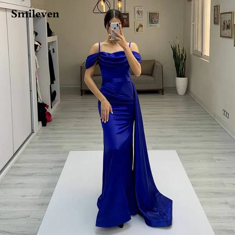 

Smileven Royal Blue Mermaid Evening Dress Off Shoulder High Side Split Prom Dresses New Arrival Celebrity Dresses Party Gowns