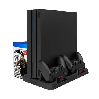 

PS4 Slim Pro Vertical Stand 2 Controller Charger Dock Cooling Fan Games Disc Holder