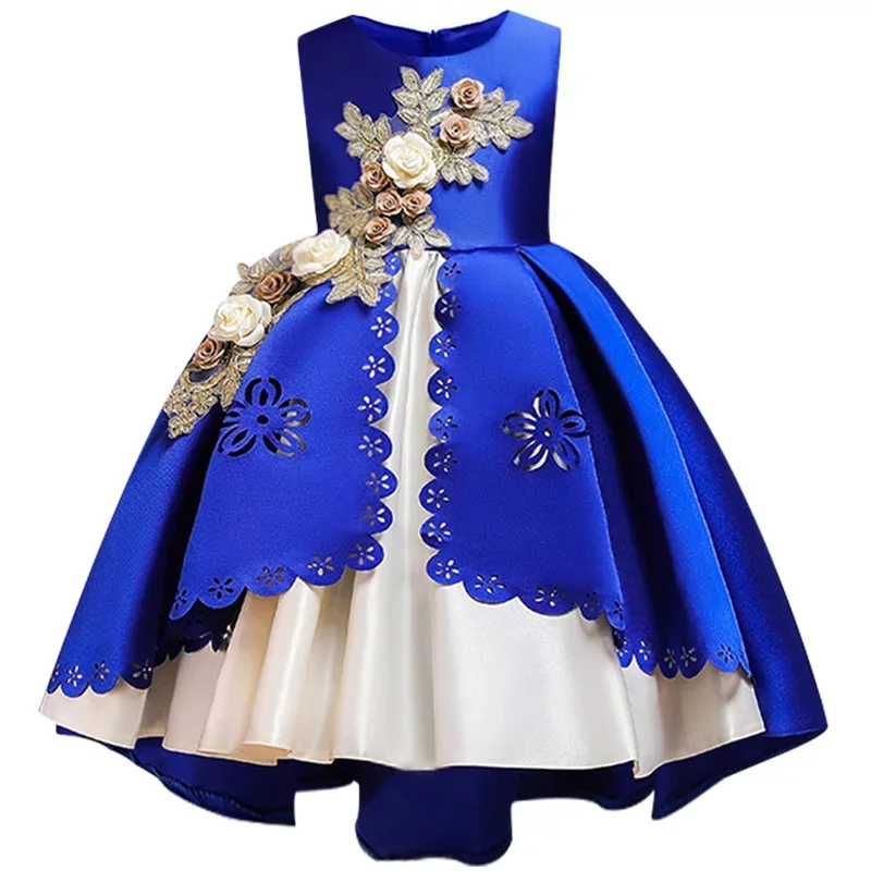 Детские платья для девочек; элегантное платье принцессы; рождественское детское вечернее платье; свадебное платье с цветочным узором для девочек; vestido infantil - Цвет: Blue