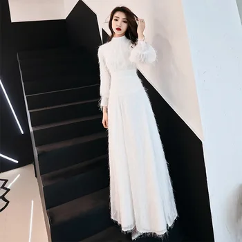 

White Lantern Sleeve Party Dress Women Bride Cheongsam Ankle-Length Wedding Qipao Elegant Long Dresses Luxury Gown Vestidos