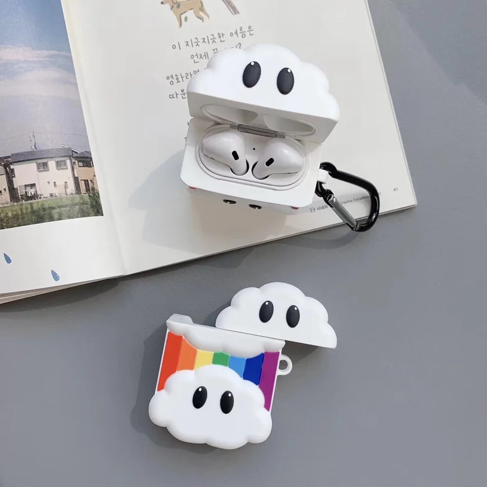 Чехол для наушников AirPods 3D Pretty Rainbow с двойными облаками чехол для Airpods 2/i10/i11/i12 TWS защитный чехол с крючок карабина