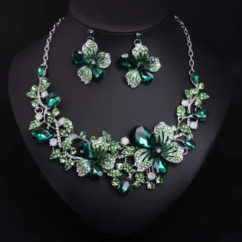

New Arrival Flower Jewelry Sets Wedding Crystal Necklace and Stud Earring Set for Women Bridal Costume Luxury Jewelry Bisuteria