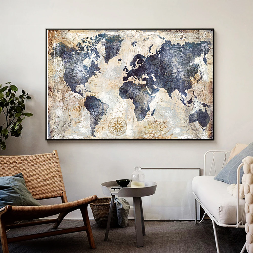 Винтажная карта мира холст живопись печатный плакат настенные картины для