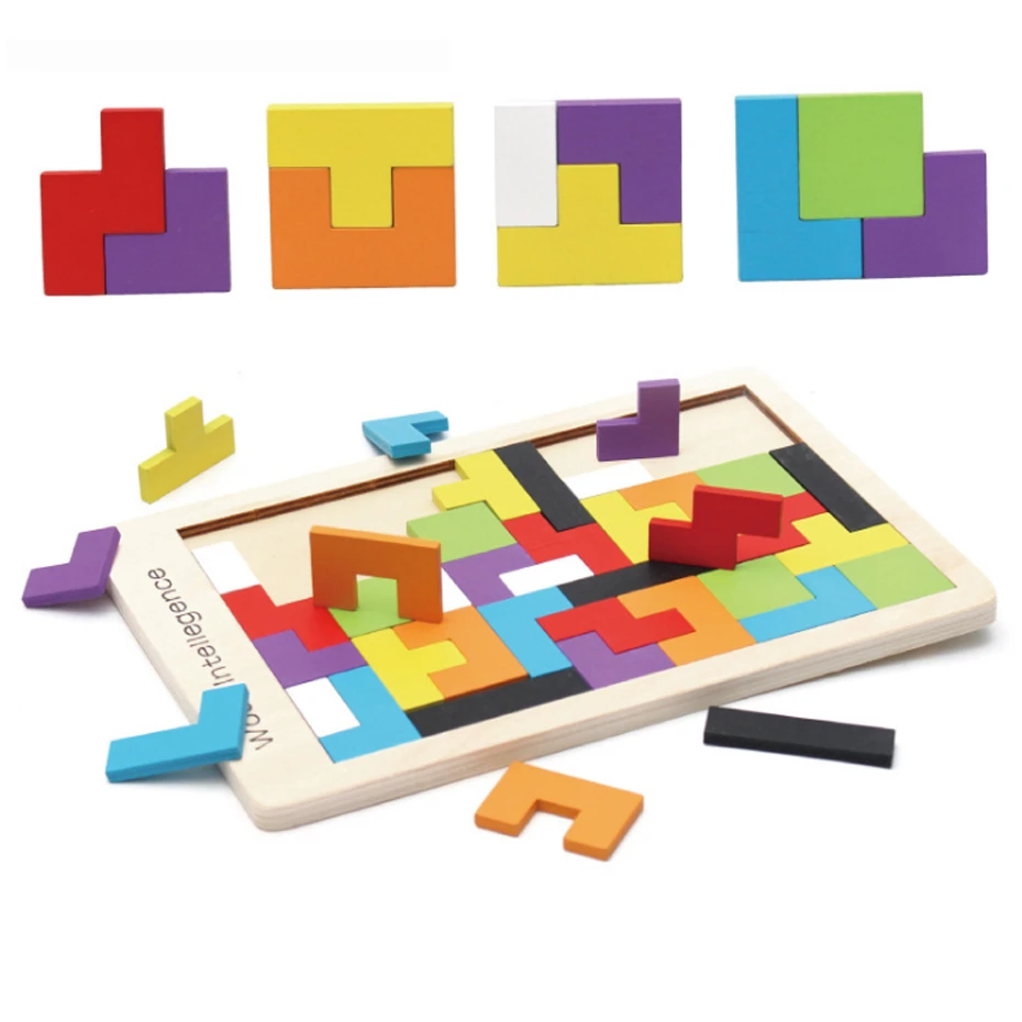 Красочные деревянные Tangram головоломки игрушки тетрис игра дошкольного волшебства интеллектуальная развивающая детская игрушка GYH