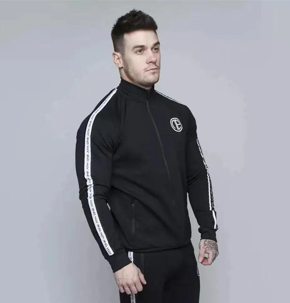 Spring Men Running Jacket Striped Print Fitness Zipped Cardigan Coat Training Cotton Windbreaker Baseball Jacket