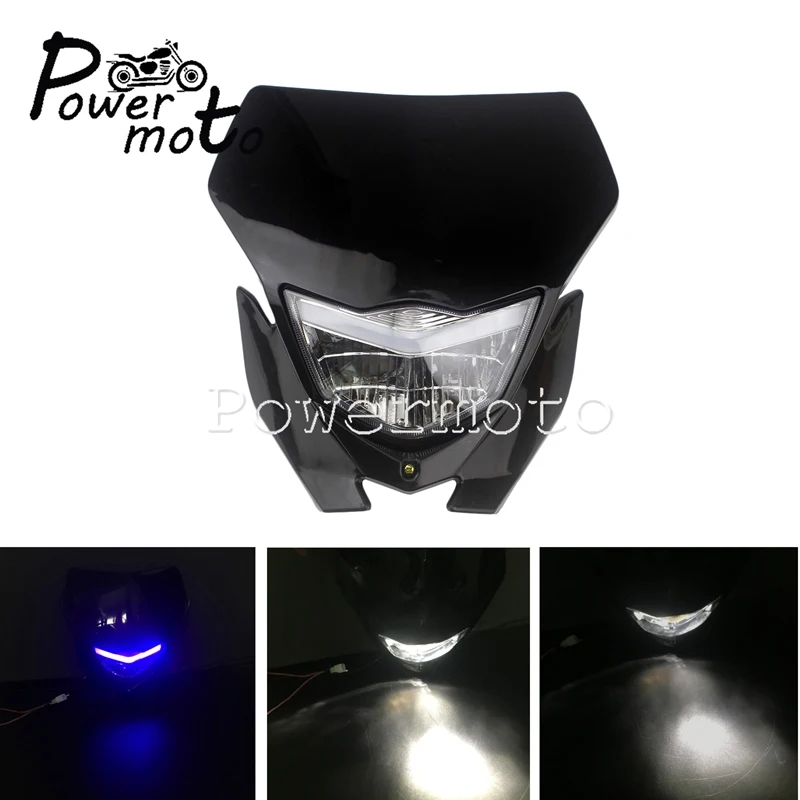 Внедорожные фары для мотокросса Dual Hi/LO Light Dirt Bike передняя лампа W/светодиодный противотуманный фонарь для Yamaha WR TTR YZF 250 450 WR450 WR250 - Цвет: BlackLED