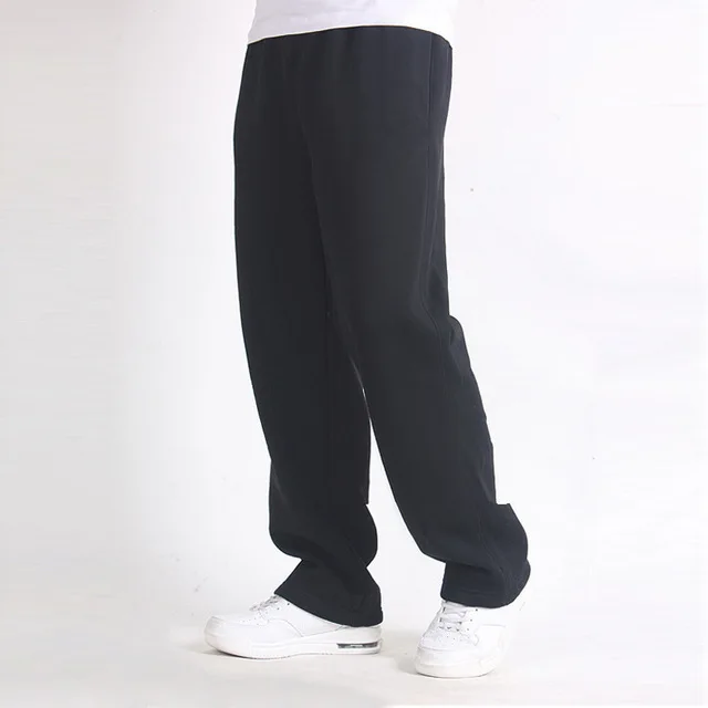 Весенние мужские брюки размера плюс, одноцветные Мешковатые Свободные эластичные брюки, хлопковые спортивные штаны, повседневные штаны, флисовые осенние прямые брюки