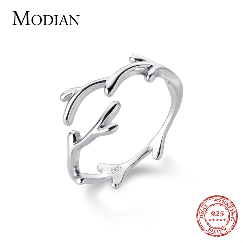 Modian Classic Fashion Irregular Branches Ring for Women Real 925 Sterling Silver Adjustable Free Size Plant Ring Fine Jewelry