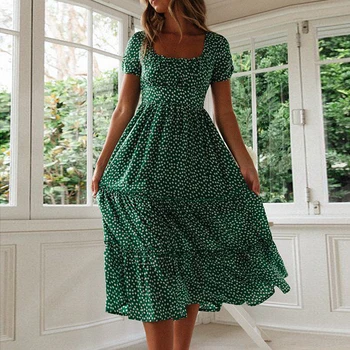 

2020 Women Summer Dress Women Casual Bohemian Short Sleeve Square Neck Wrap Boho Maxi Dress Female Vestidos Plus Size Robe