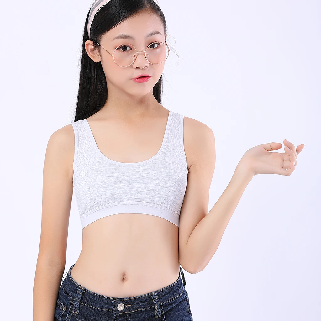Teen Solid underwear 12 year old  Lovely Girl Training Bra Underwear Vest Top Wireless Cotton Bralette Racerback белье женское
