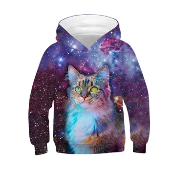 

Kids Boys Girls Cat Print Hoodies UFO Digital Printing Character Sweatshirts Children Autumn Winter Cotton Tops Age For 5-14Y