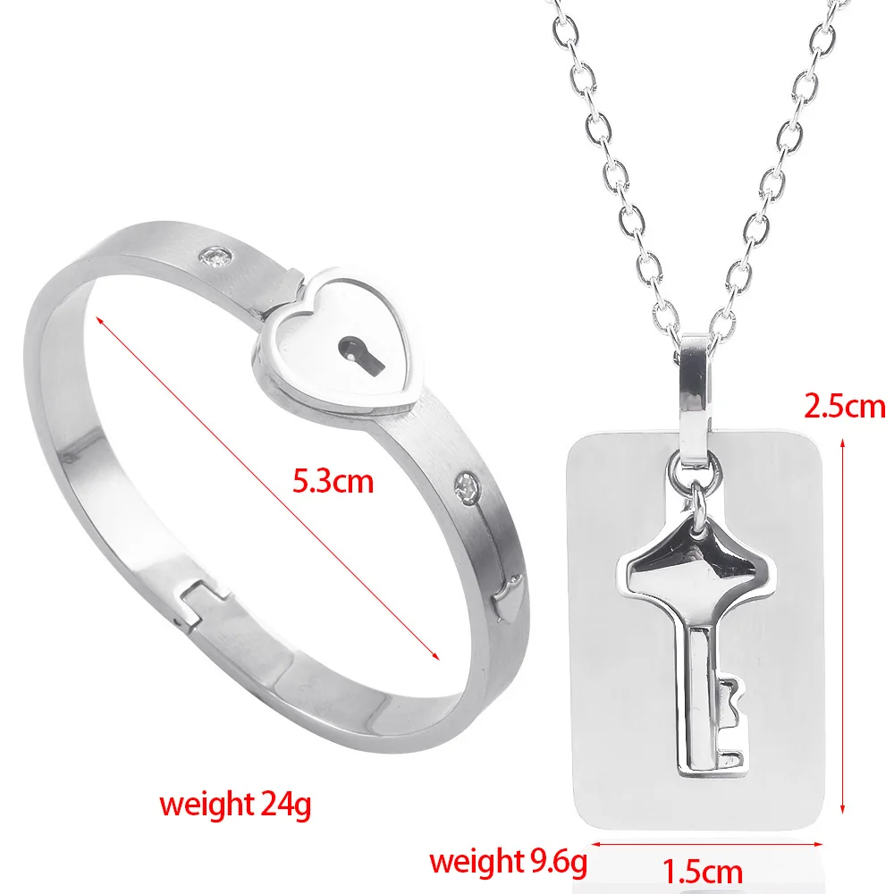 Carweilon Heart Lock Love Bracelet Bangle Key Chain Necklace Pendant Lover  Jewelry Set For Couple Men Women