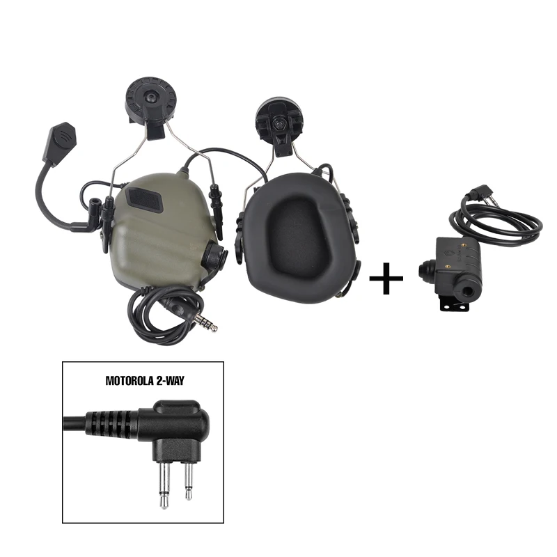 M31H-FG and M51-M2 EARMOR M31H Mod3 тактическая гарнитура и M51 адаптер PTT набор шумоподавления наушники для MT быстрая дуга шлема - Цвет: M31H-FG and M51-M2