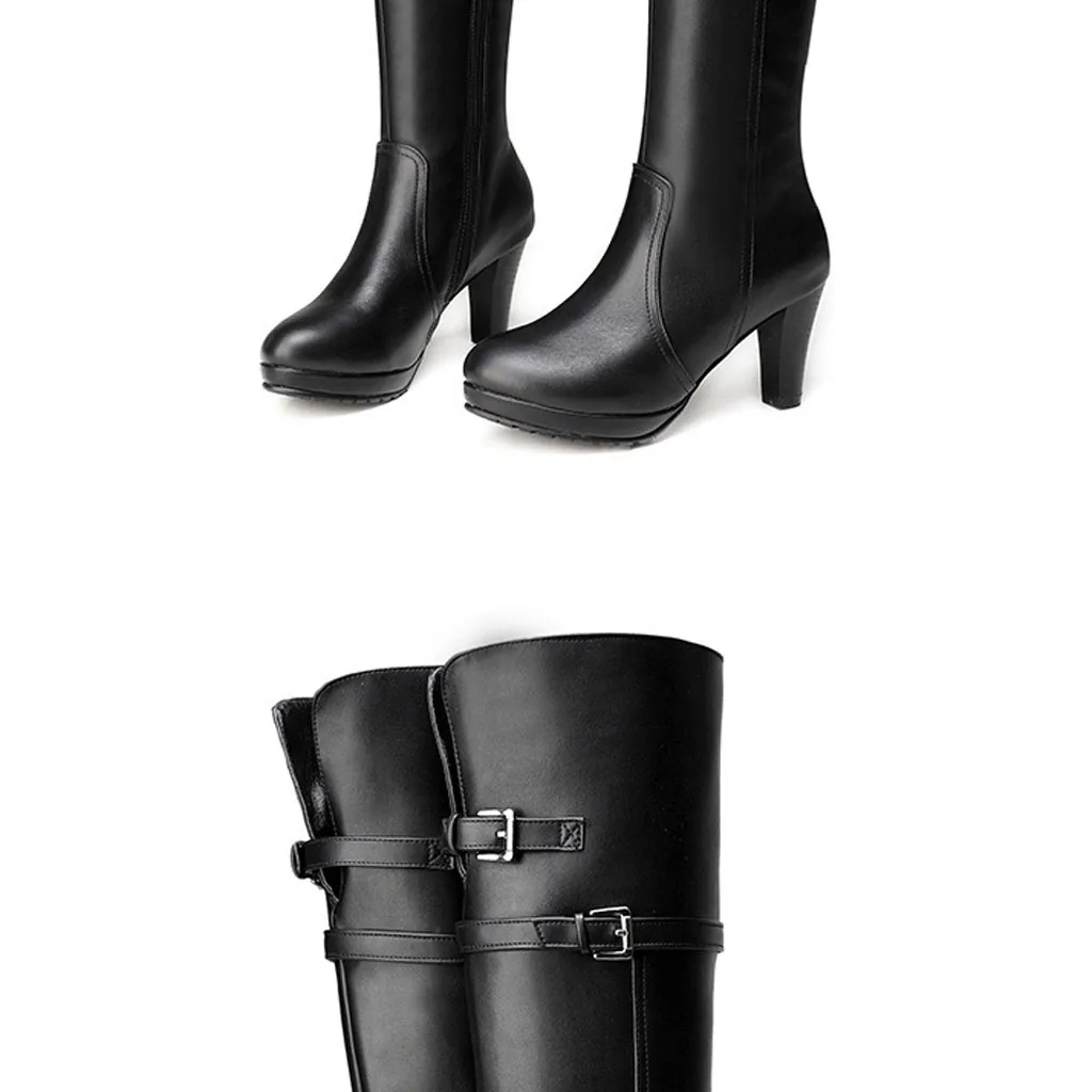 Осенне-зимняя женская обувь; женские модные сапоги выше колена; винтажная кожаная обувь на высоком каблуке; высокие сапоги В рыцарском стиле