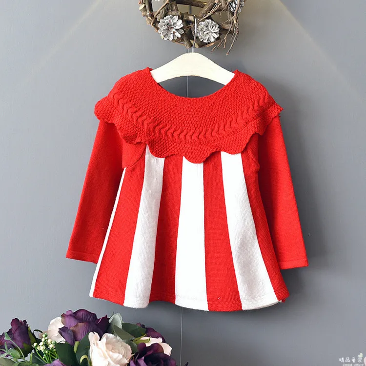 Модное трикотажное платье-свитер для маленьких девочек на осень и зиму; милые платья принцессы с бантом; Детские свитера для девочек; детская одежда - Цвет: Красный